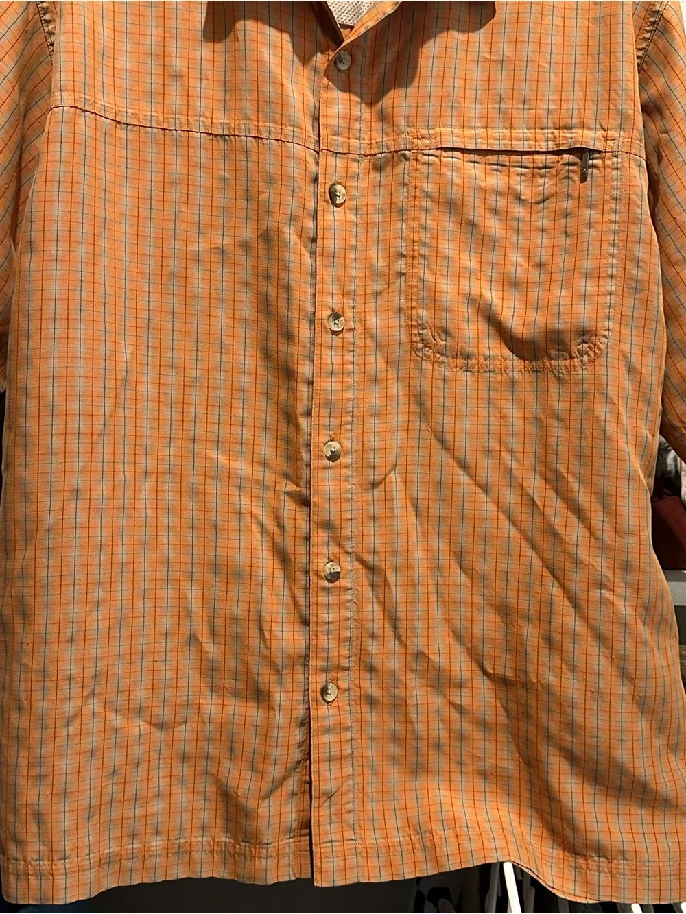 The North Face Orange Plaid Short-Sleeve Button-Up Shirt